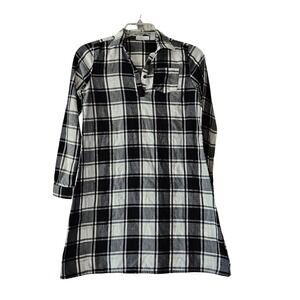 🍂Girls PLACE Black White Plaid Long Sleeve Shirt Dress Size 10/12